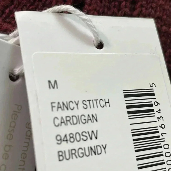 Ecru Style Size M Burgundy Fancy Stitch V Neck Cardigan Sweater Open Weave NEW - Picture 4 of 11